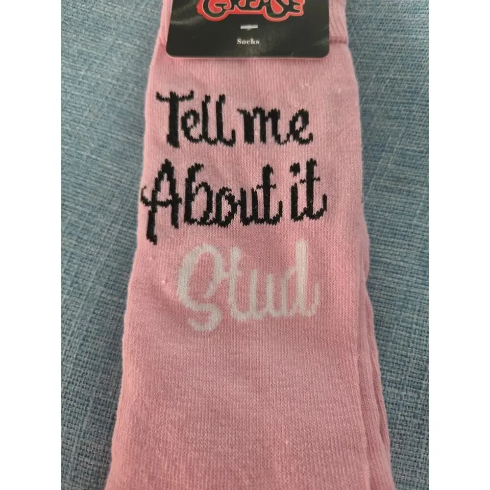 Grease Movie Tell Me About It Stud Pink Crew Socks Size 6.5-12 Paramount nwt